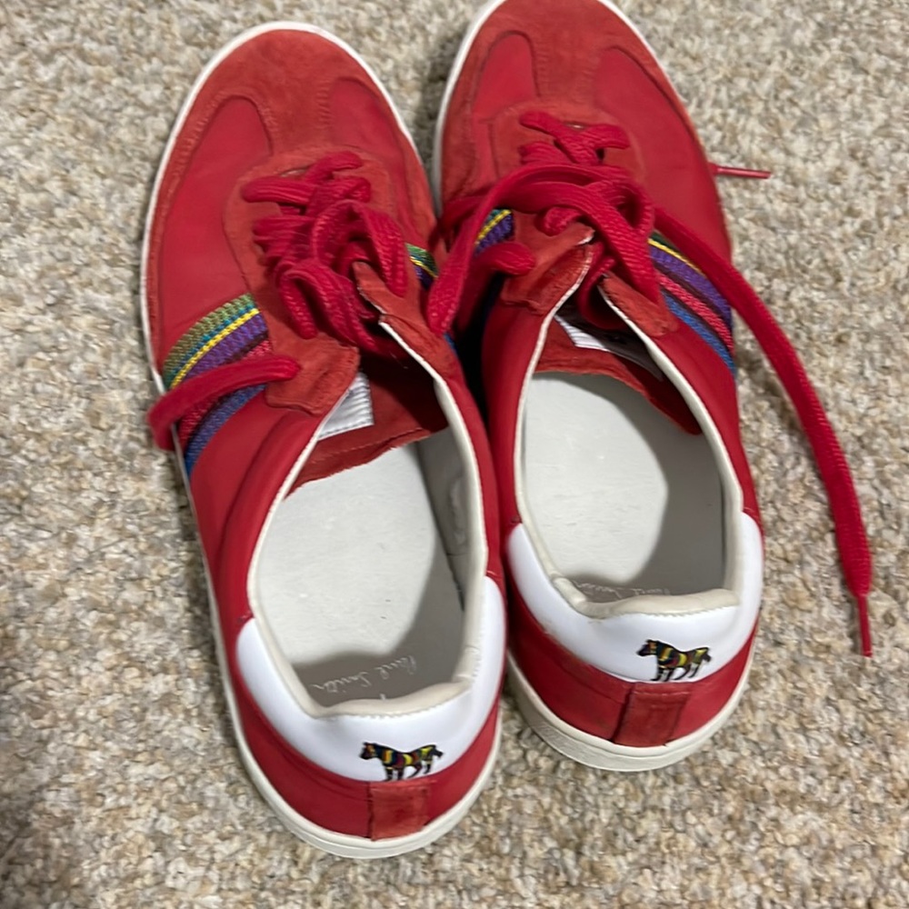 Paul Smith Red Sneakers with Multicolor Stripes